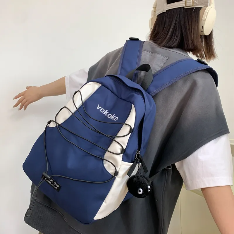 OURFUN Nylon Backpack Women's Black/Orange Red/Dark Brown/Light Blue/Dark Blue-19