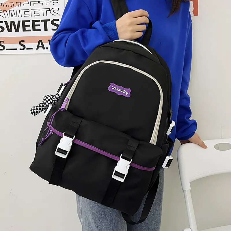 OURFUN Nylon Backpack Unisex White/Black/Pink/Blue-7