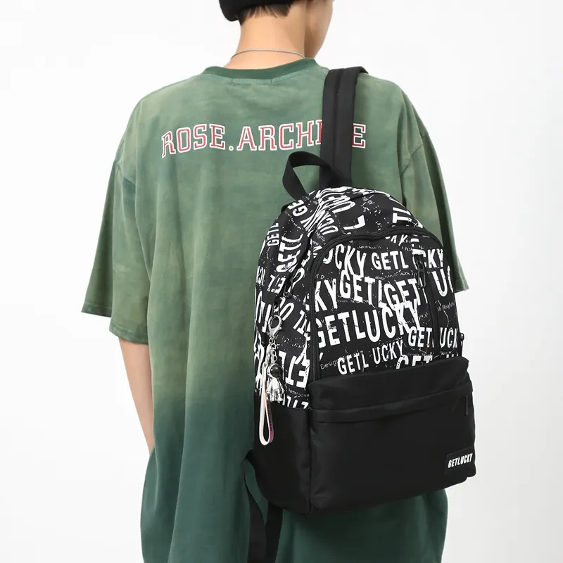 OURFUN Nylon Backpack Unisex Black Base With White Text/White Base With Black Text/Black Planet/Blue Planet-3