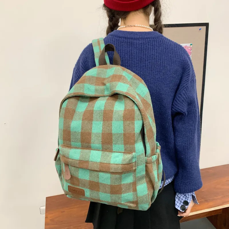 OURFUN Nylon Backpack Unisex Red Stripes/Green Stripes/Blue Stripes/Black White/Khaki-4