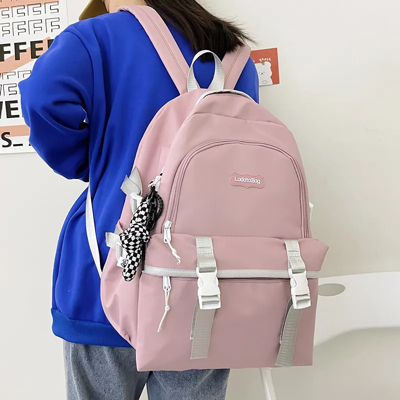 OURFUN Nylon Backpack Unisex White/Black/Pink/Blue-11