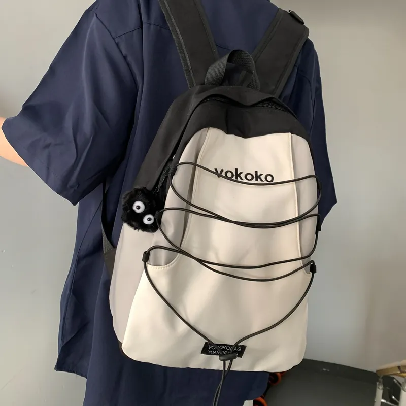 OURFUN Nylon Backpack Women's Black/Orange Red/Dark Brown/Light Blue/Dark Blue-3