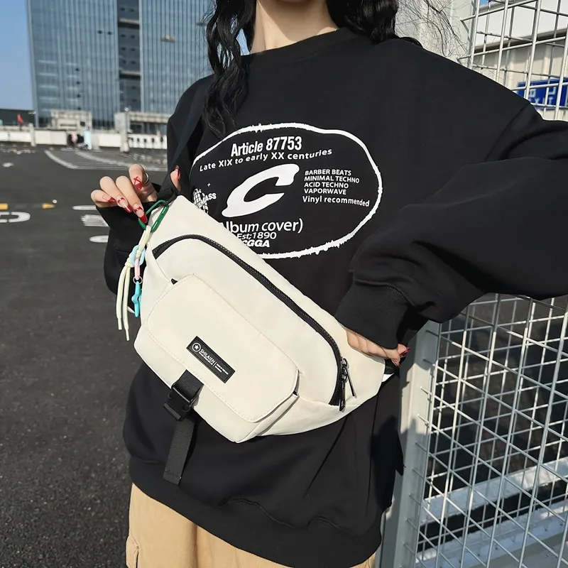 OURFUN Nylon Fabric Sling Bag Unisex White/Black/Red/Khaki-1