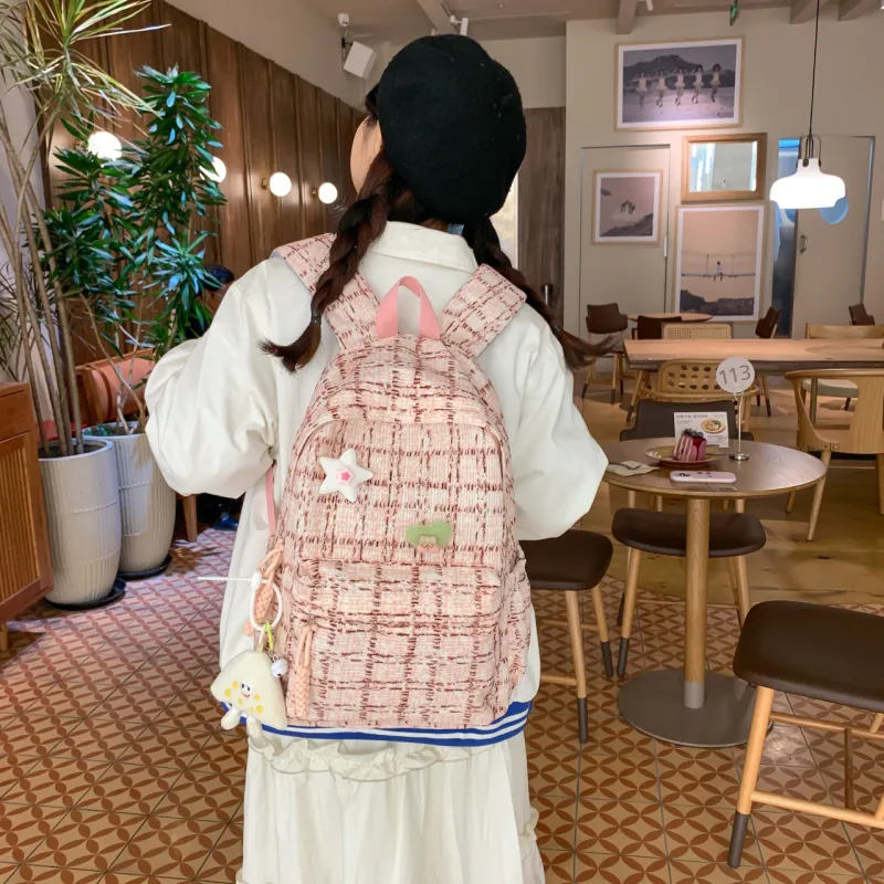 OURFUN Corduroy Backpack Regular Unisex Green/Blue/Pink-6