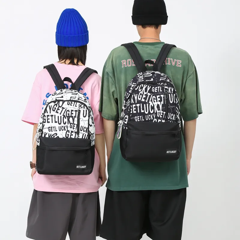 OURFUN Nylon Backpack Unisex Black Base With White Text/White Base With Black Text/Black Planet/Blue Planet-6