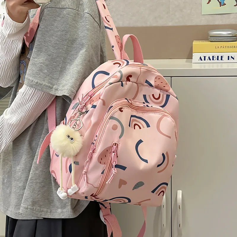 OURFUN Nylon Fabric Backpack White/Black/Pink/Green/Blue-6