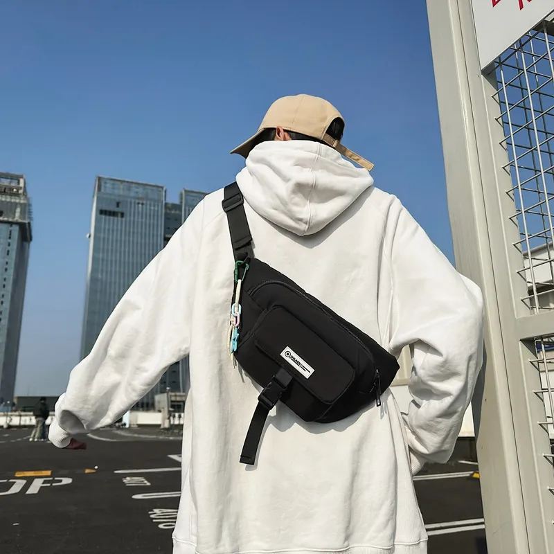 OURFUN Nylon Fabric Sling Bag Unisex White/Black/Red/Khaki-4