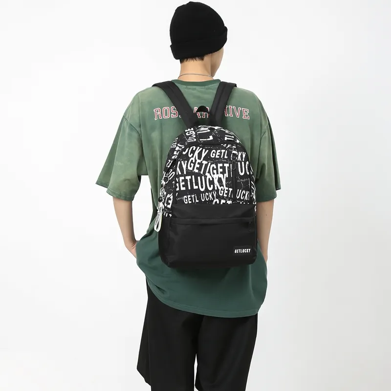 OURFUN Nylon Backpack Unisex Black Base With White Text/White Base With Black Text/Black Planet/Blue Planet-1
