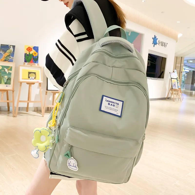 OURFUN Nylon Backpack Regular Unisex Ecru/Black/Green/Blue/Pink-7