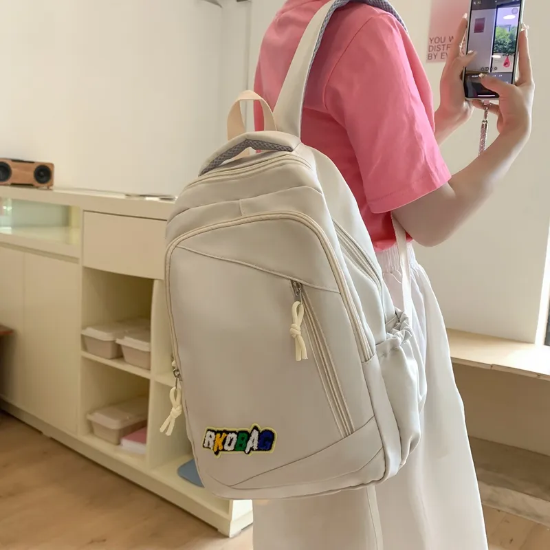 OURFUN Nylon Backpack Unisex White/Black/Yellow/Blue/Pink-2