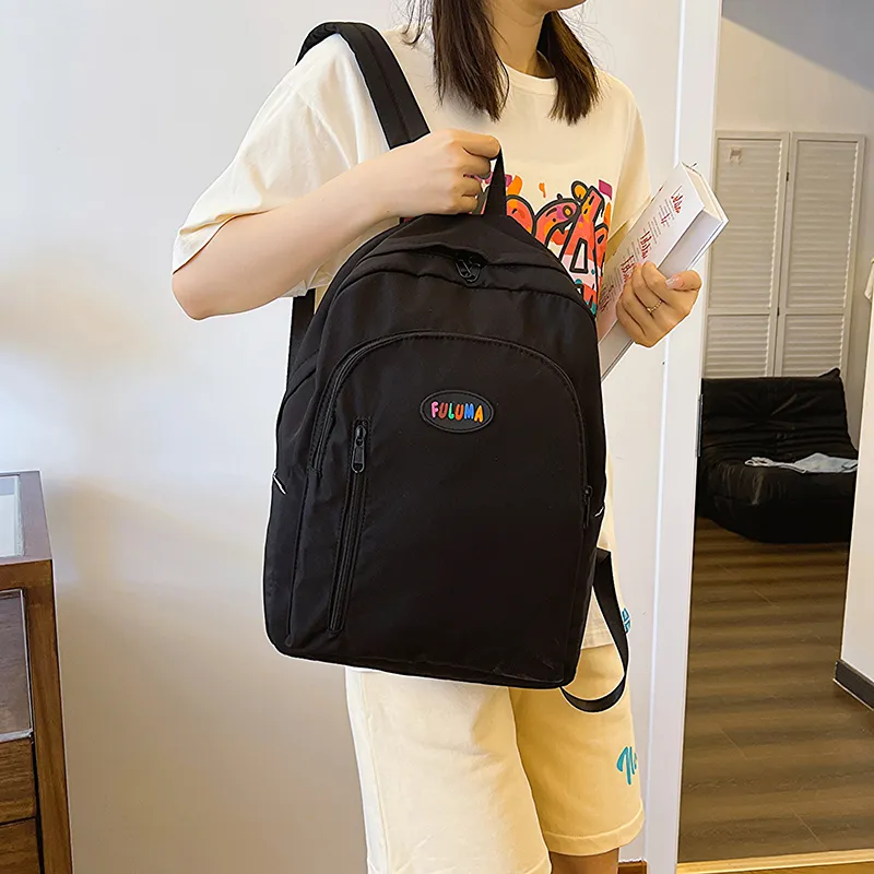 OURFUN Nylon Fabric Backpack Ecru/Black/Pink/Violet/Orange/Emerald Green/Blue-3