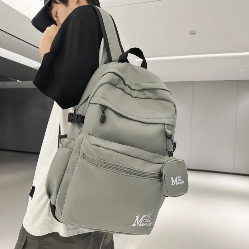 OURFUN Nylon Fabric Backpack Unisex White/Gray/Black/Light Brown-12
