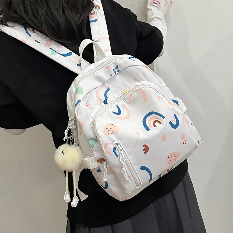 OURFUN Nylon Fabric Backpack White/Black/Pink/Green/Blue-1