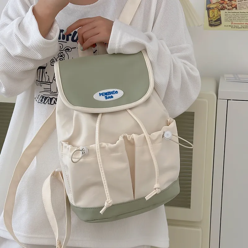 OURFUN Nylon Backpack Regular Women's Green/Blue/Pink-1