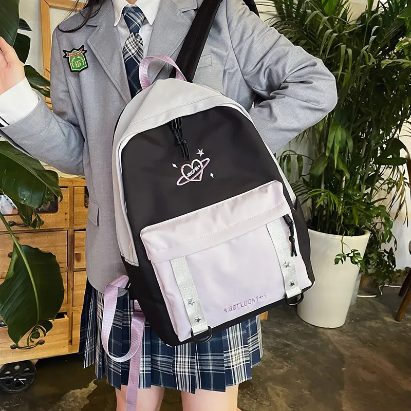 OURFUN Nylon Backpack Unisex Pink/Violet/Light Green-8