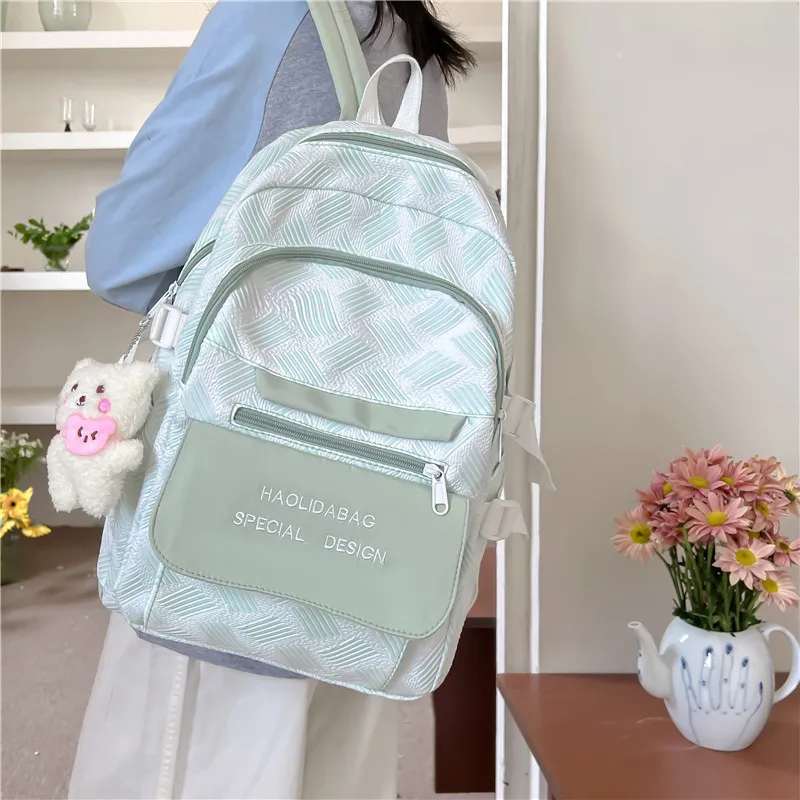 OURFUN Canvas Backpack Unisex Gray/Violet/Light Green/Light Blue-4