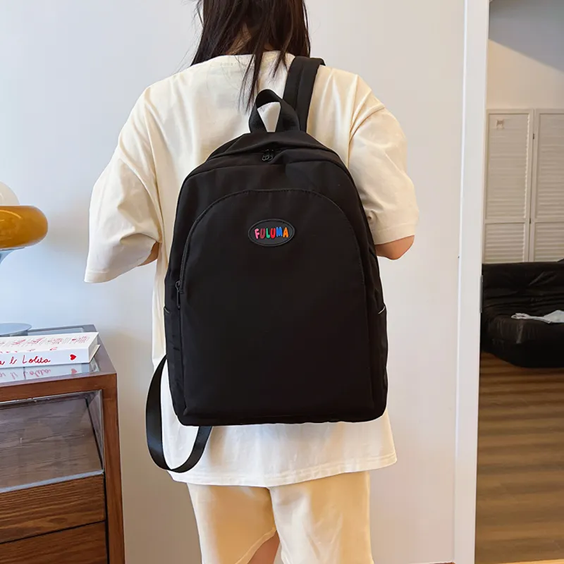 OURFUN Nylon Fabric Backpack Unisex Ivory/Black/Pink/Violet/Orange/Blue-4