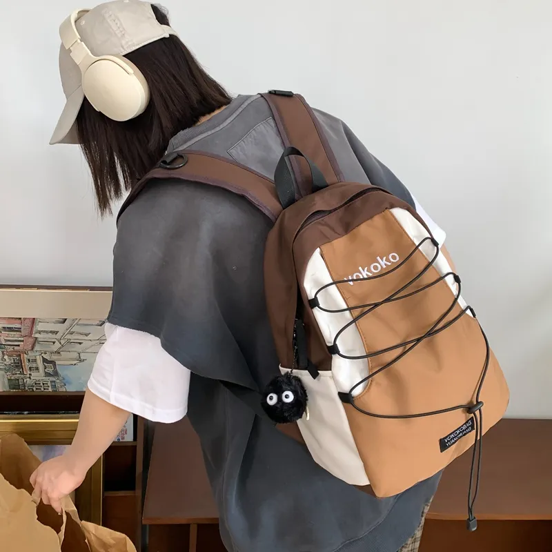OURFUN Nylon Backpack Women's Black/Orange Red/Dark Brown/Light Blue/Dark Blue-10
