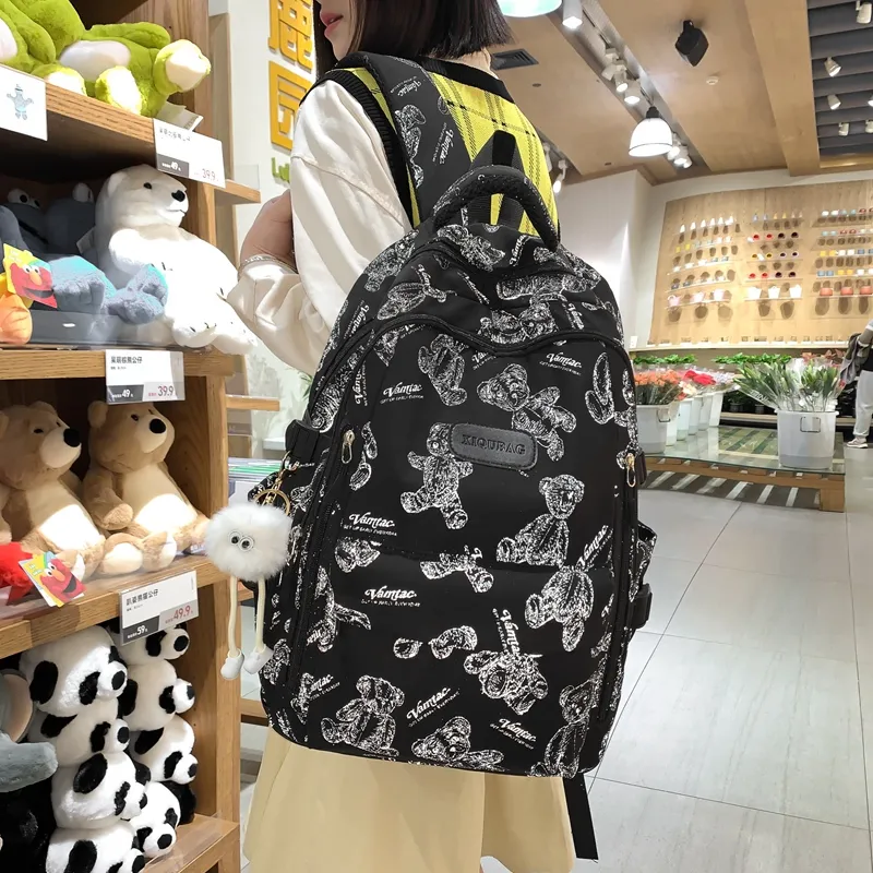 OURFUN Nylon Backpack Unisex White/Black/Purple/Green-4