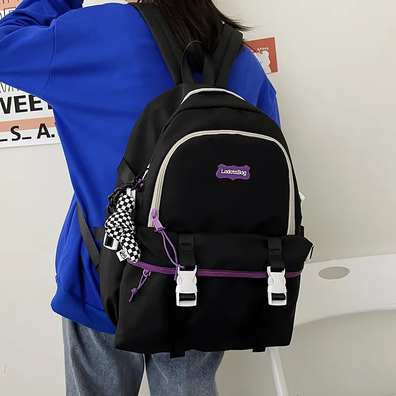 OURFUN Nylon Backpack Unisex White/Black/Pink/Blue-6