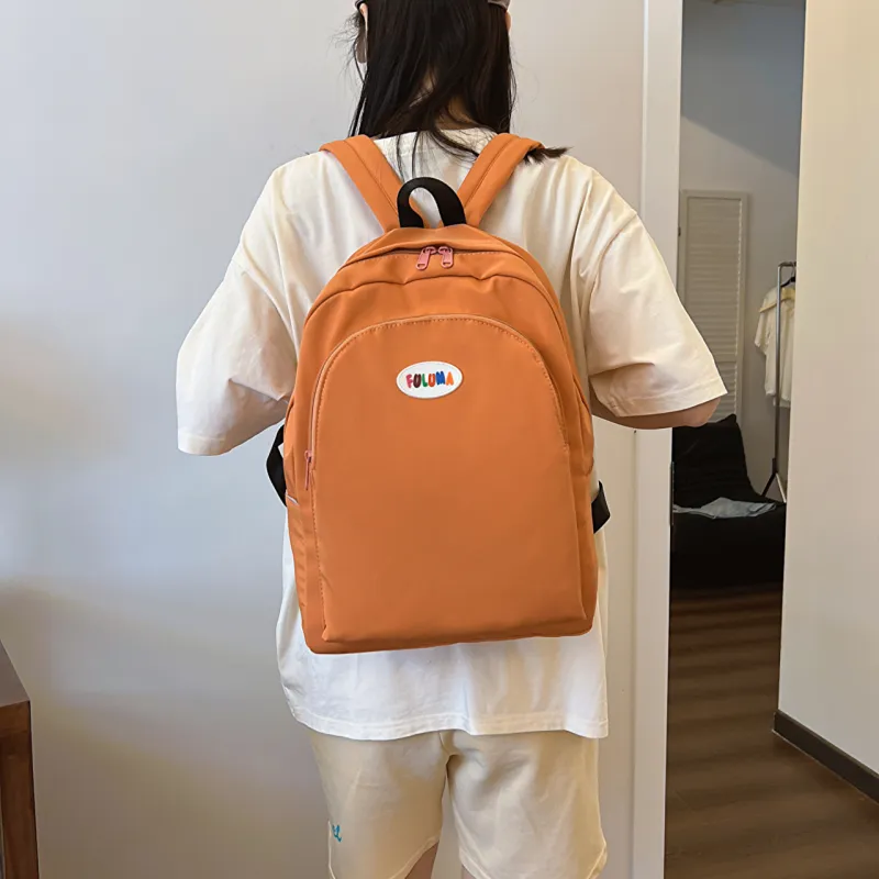 OURFUN Nylon Fabric Backpack Unisex Ivory/Black/Pink/Violet/Orange/Blue-12