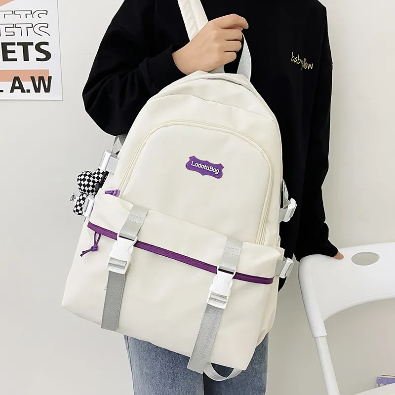 OURFUN Nylon Backpack Unisex White/Black/Pink/Blue-3