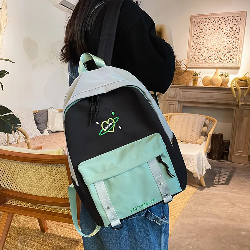 OURFUN Nylon Backpack Unisex Pink/Violet/Light Green-15