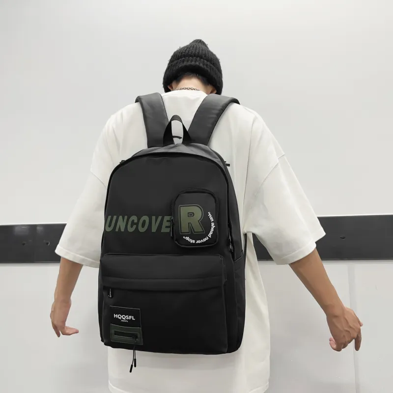 OURFUN Nylon Fabric Backpack Unisex Black/Purple/Orange/Green-4