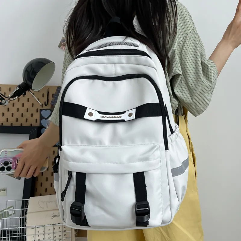 OURFUN Nylon Fabric Backpack Regular Unisex Light Gray/Dark Gray/Black/Dark Brown-1