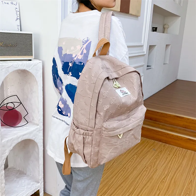 OURFUN Nylon Backpack Regular Unisex Ecru/Black/Blue/Pink/Brown-13