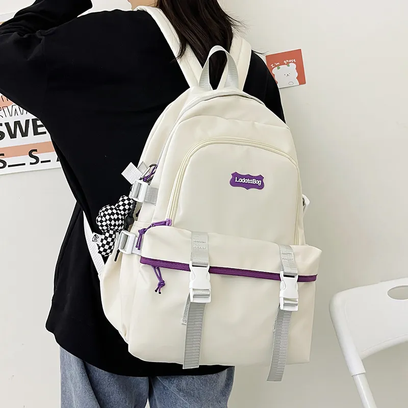 OURFUN Nylon Backpack Unisex White/Black/Pink/Blue-1