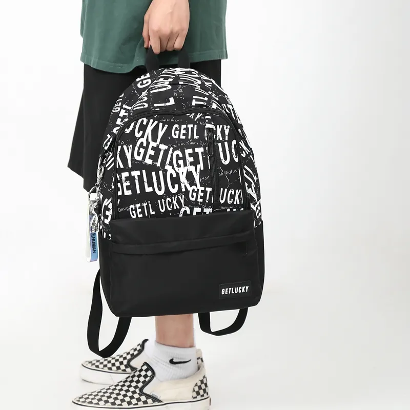 OURFUN Nylon Backpack Unisex Black Base With White Text/White Base With Black Text/Black Planet/Blue Planet-4