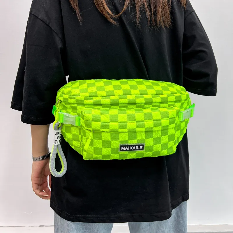 OURFUN Nylon Sling Bag Regular Unisex Light Gray/Black/Lotus Color/Neon Green-6
