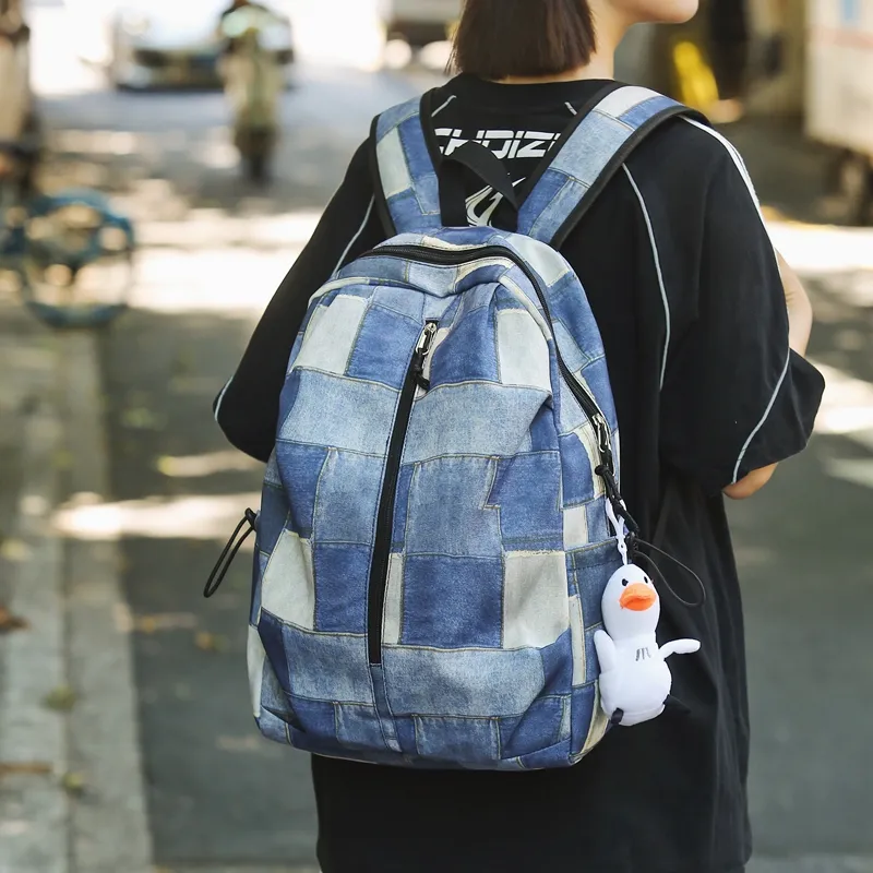 OURFUN Nylon Backpack Unisex Light Blue/Dark Blue-1