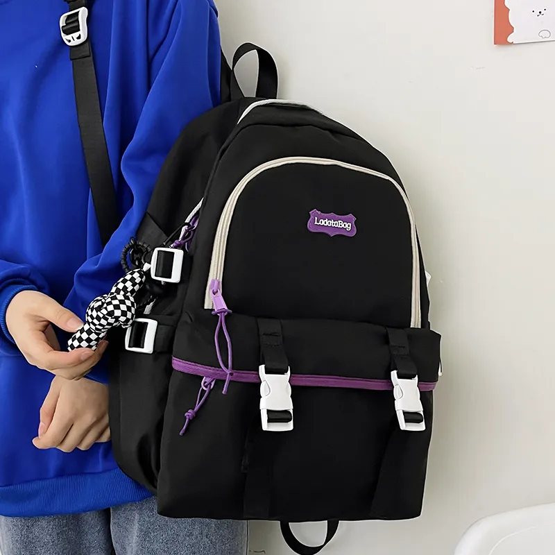 OURFUN Nylon Backpack Unisex White/Black/Pink/Blue-5