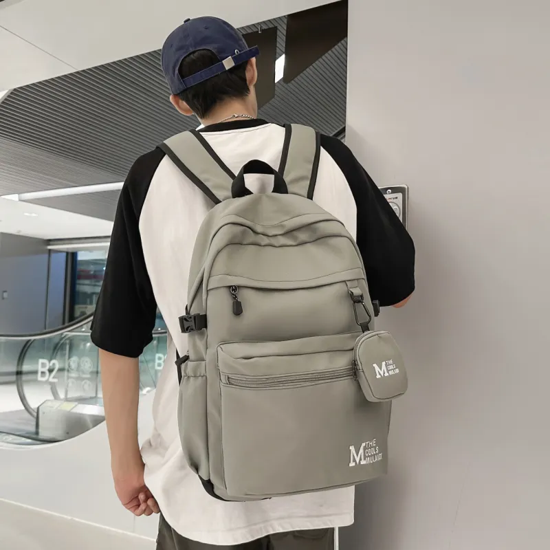 OURFUN Nylon Fabric Backpack Unisex White/Gray/Black/Light Brown-9
