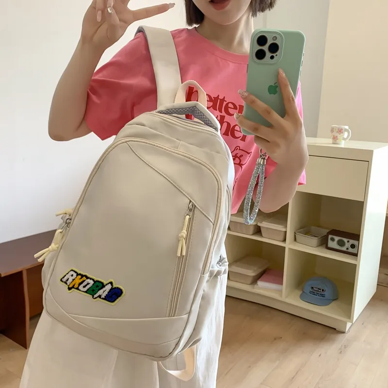 OURFUN Nylon Backpack Unisex White/Black/Yellow/Blue/Pink-1