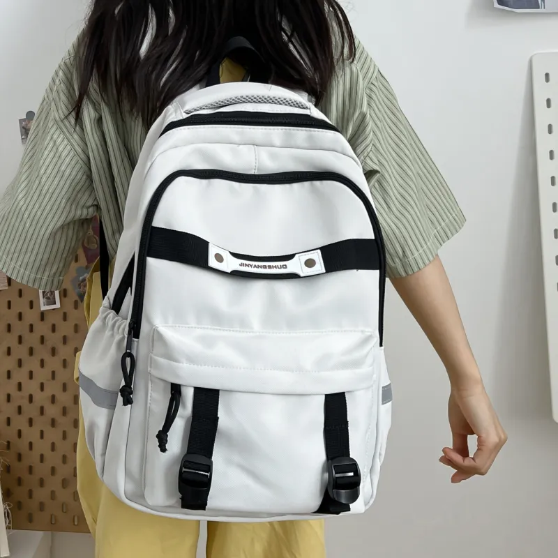 OURFUN Nylon Fabric Backpack Regular Unisex Light Gray/Dark Gray/Black/Dark Brown-4