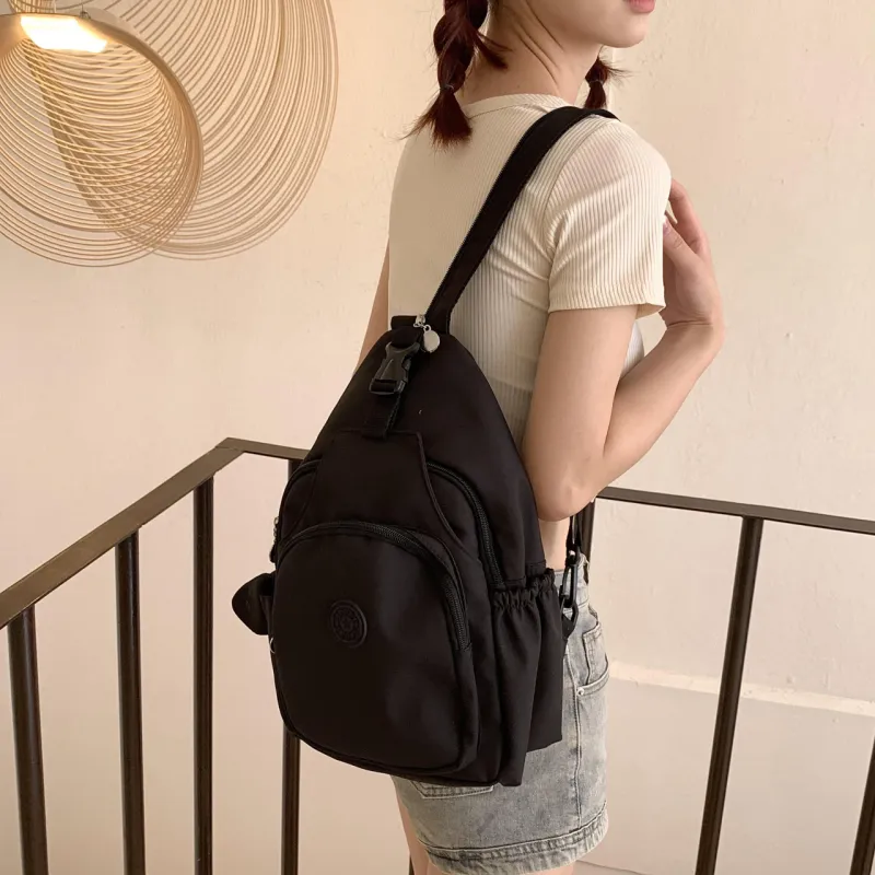 OURFUN Nylon Backpack On The Shoulder Unisex Ecru/Black/Orange-7