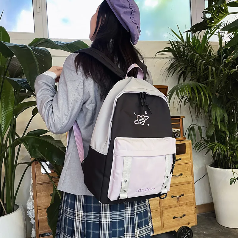 OURFUN Nylon Backpack Unisex Pink/Violet/Light Green-12