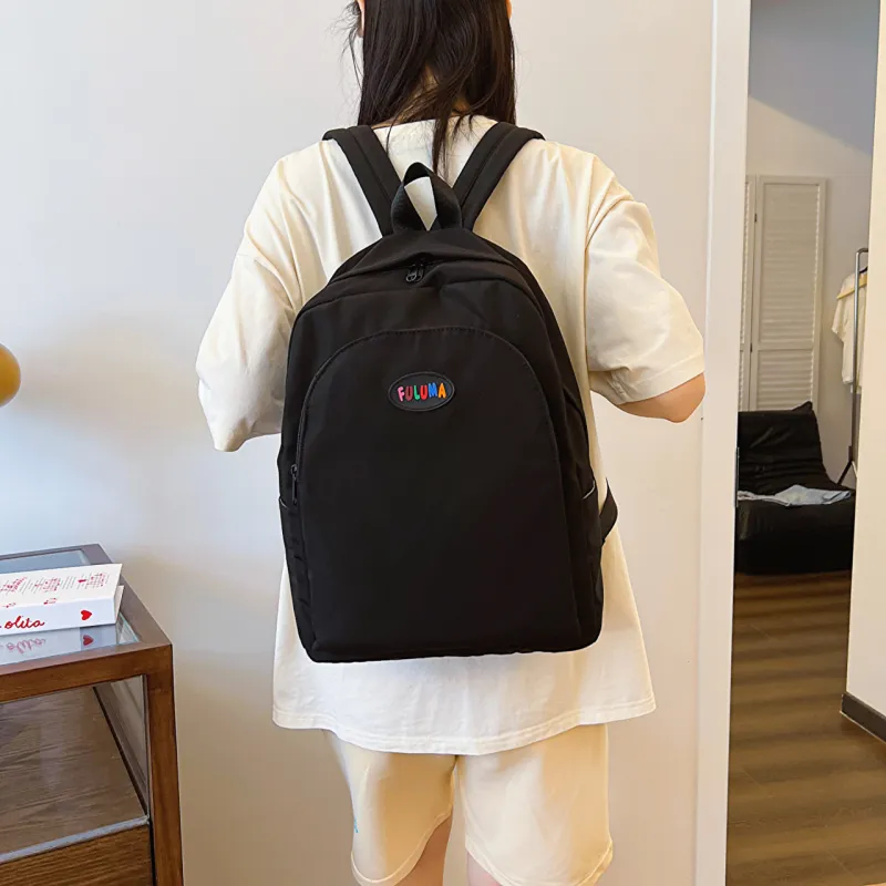 OURFUN Nylon Fabric Backpack Unisex Ivory/Black/Pink/Violet/Orange/Blue-5
