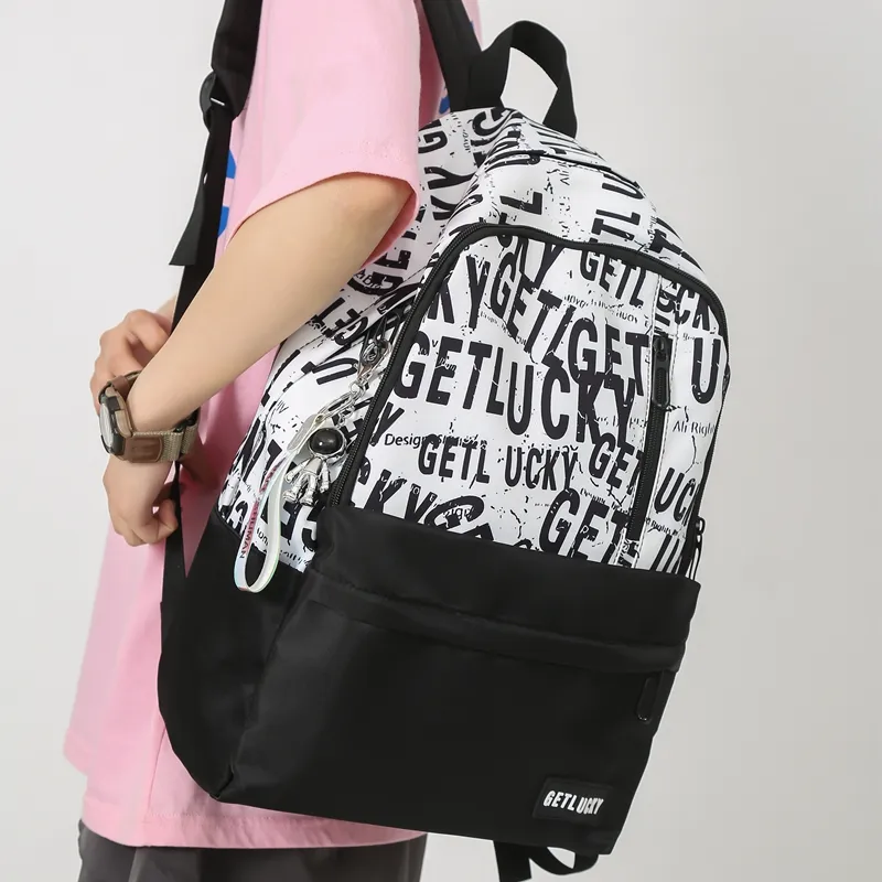 OURFUN Nylon Backpack Unisex Black Base With White Text/White Base With Black Text/Black Planet/Blue Planet-7