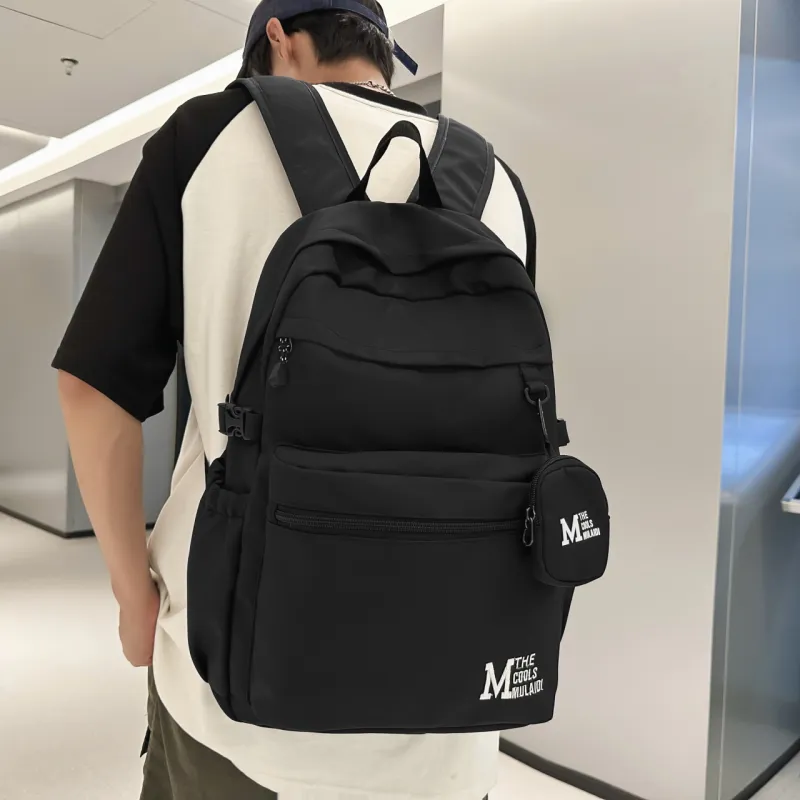 OURFUN Nylon Fabric Backpack Unisex White/Gray/Black/Light Brown-8