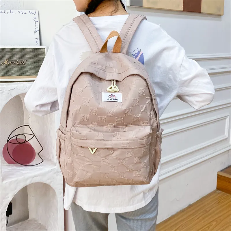 OURFUN Nylon Backpack Regular Unisex Ecru/Black/Blue/Pink/Brown-14