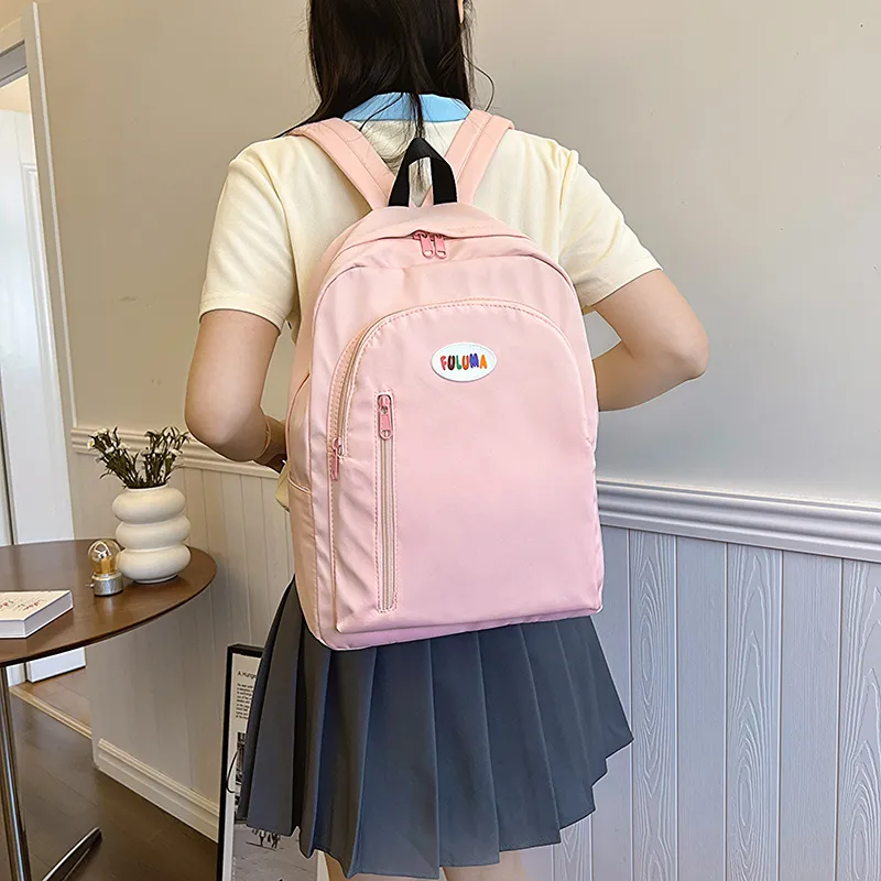 OURFUN Nylon Fabric Backpack Ecru/Black/Pink/Violet/Orange/Emerald Green/Blue-5