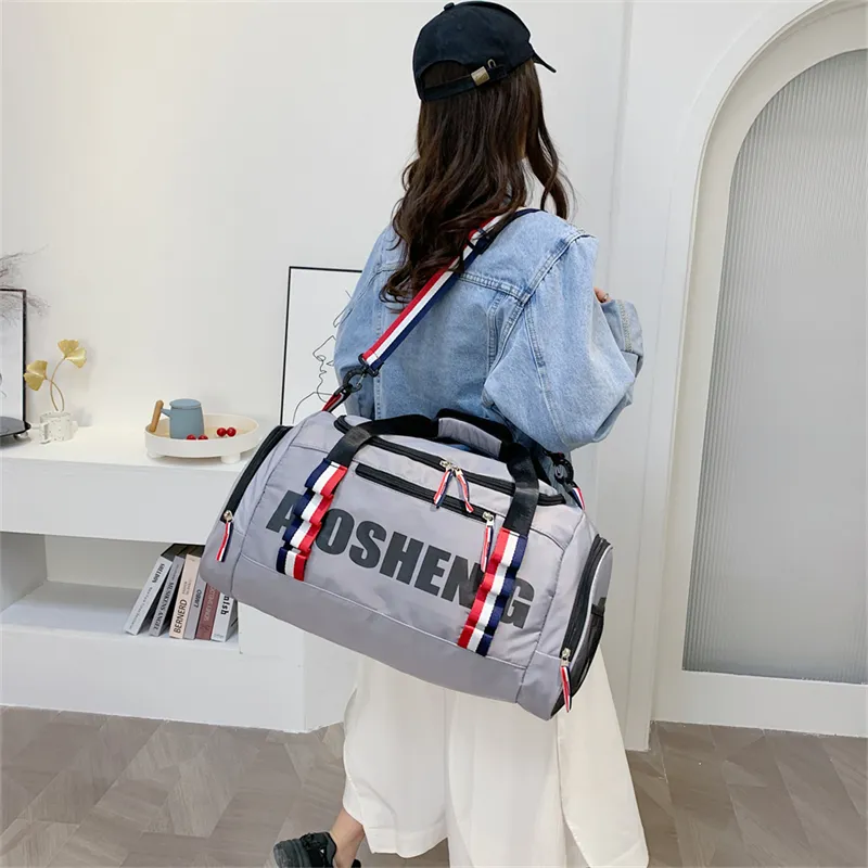 OURFUN Oxford Gym Bag Large Size Unisex Light Gray/Black/Lotus Color/Denim Blue-1