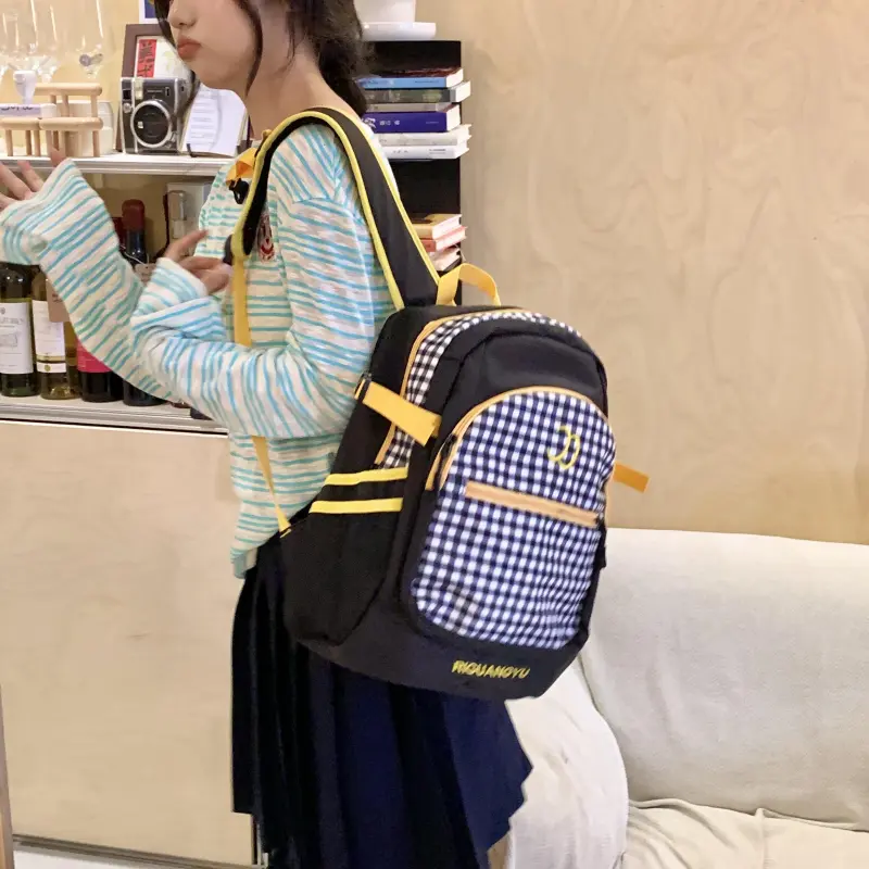OURFUN Nylon Backpack Regular Women's Black/Yellow-8