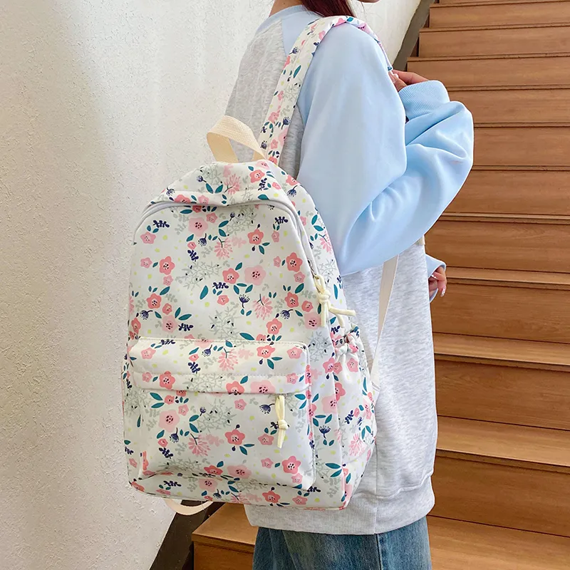 OURFUN Nylon Backpack Women's Ecru/Green-1
