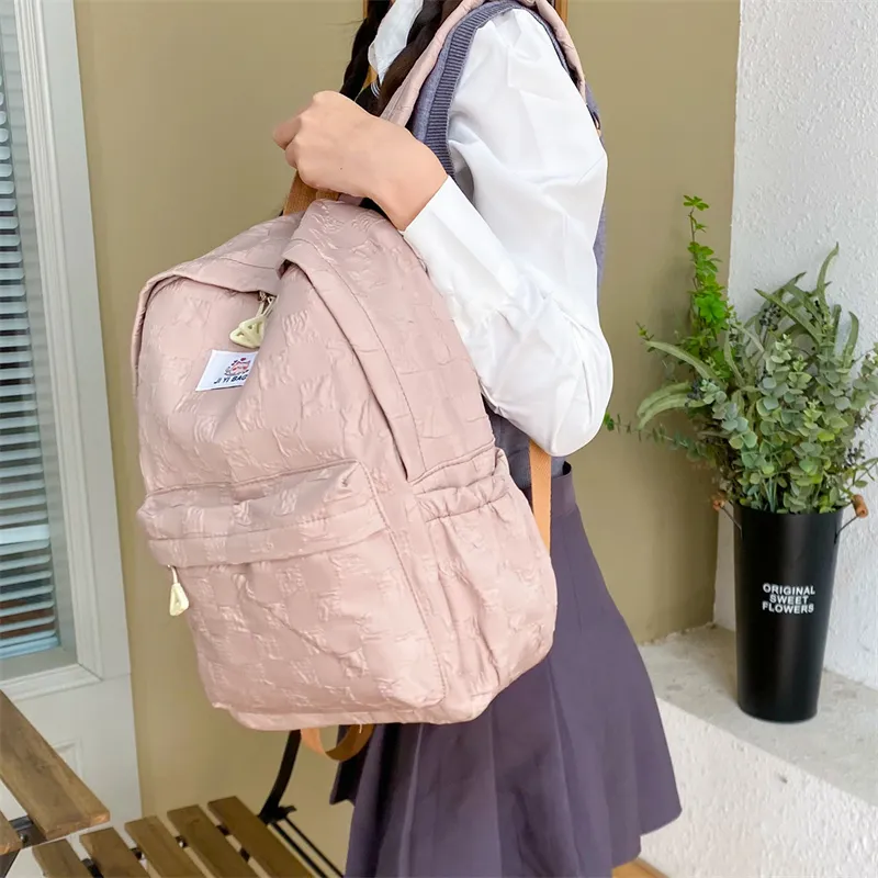 OURFUN Nylon Backpack Regular Unisex Ecru/Black/Blue/Pink/Brown-11