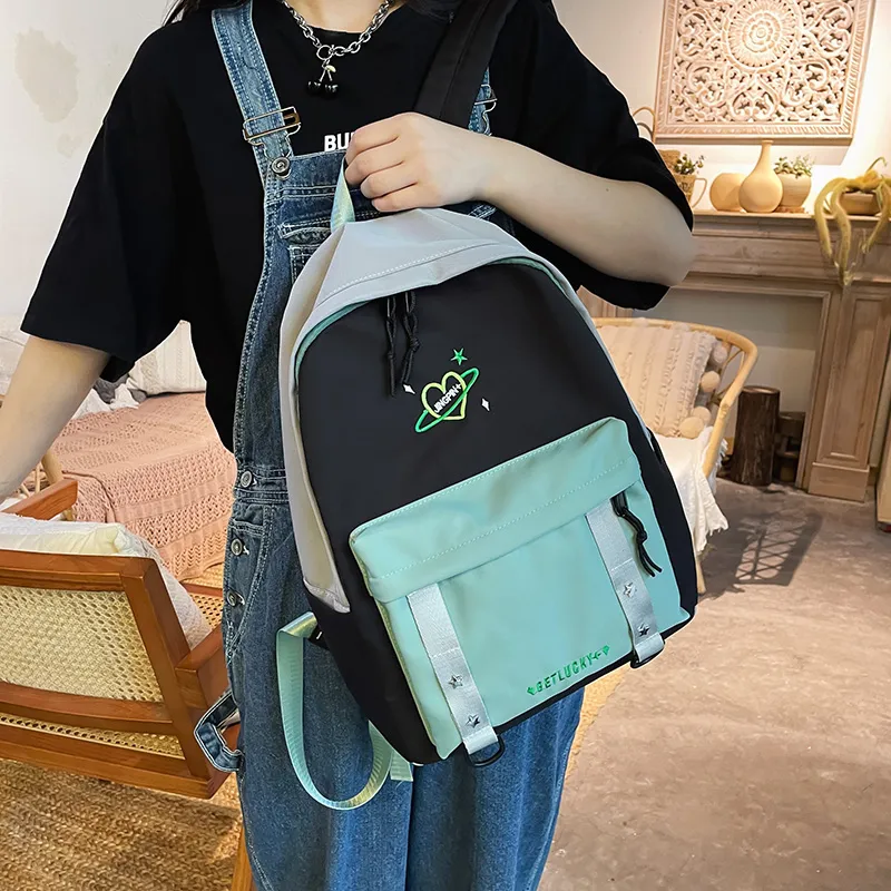 OURFUN Nylon Backpack Unisex Pink/Violet/Light Green-16